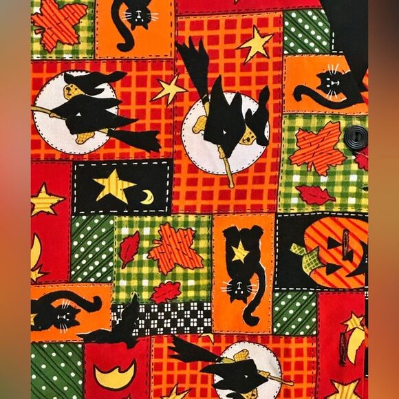 Vintage 90s Basic Editions Halloween Witch Black Cats Bats Jack O Lantern Vest - Picture 3 of 6
